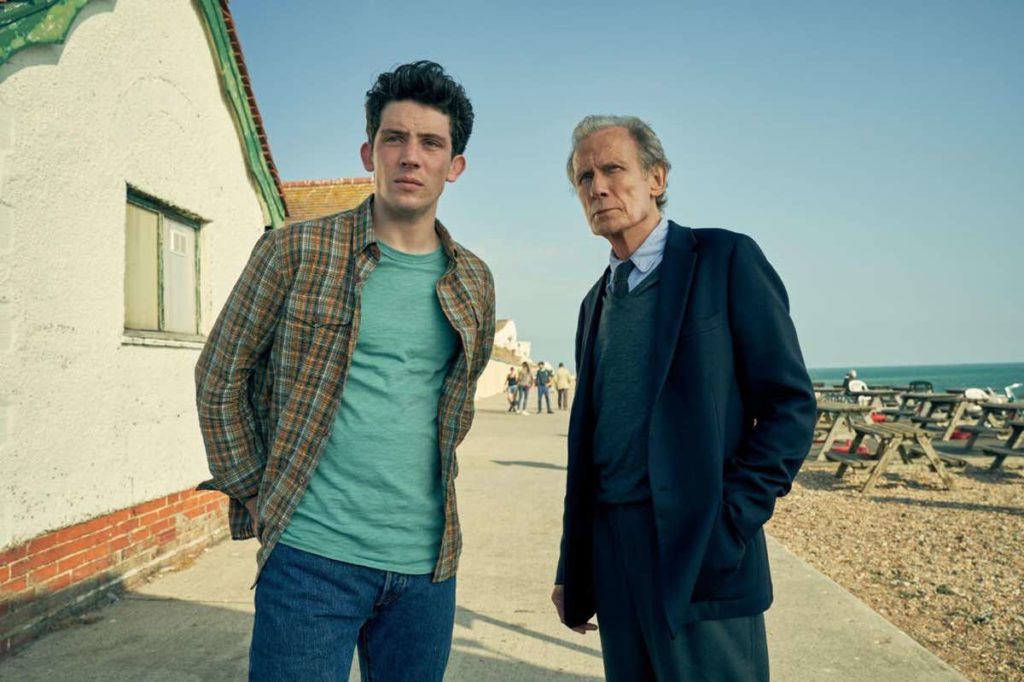 Josh O'Connor and Bill Nighy star in Hope Gap. In this scene, Edward (Nighy) tells Jamie (O'Connor) about recognizing the sound of Grace's breathing. Josh O'Connor also appears this month in Emma.