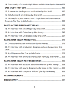 Table of Contents page 2 for Roads to nowhere ebook on Kelly Reichardt book