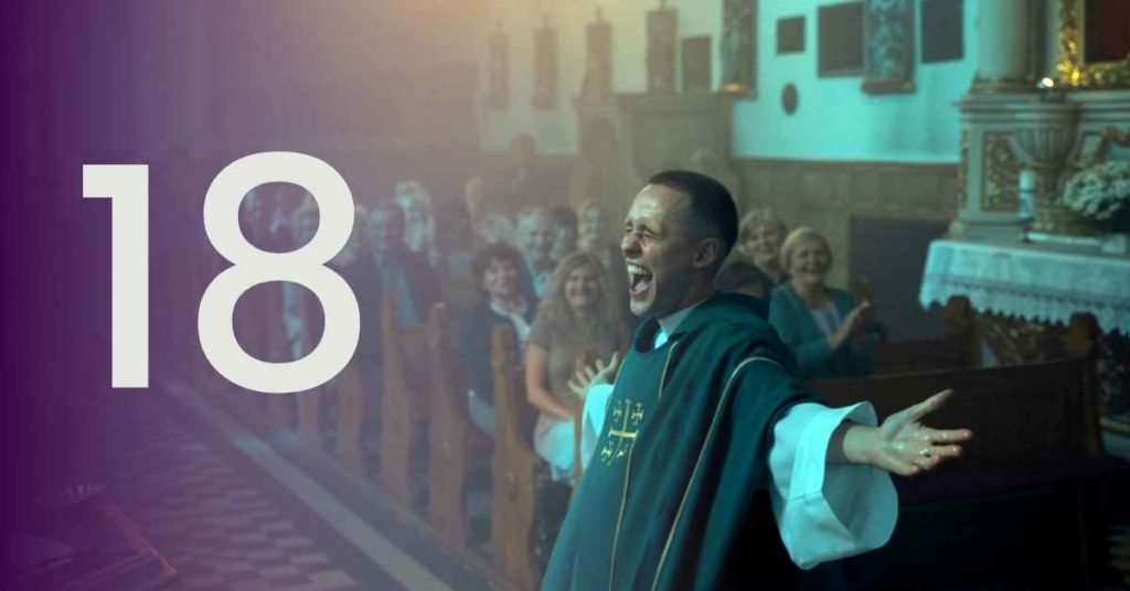 A still from Corpus Christi. The number 18 is superimposed over the image.