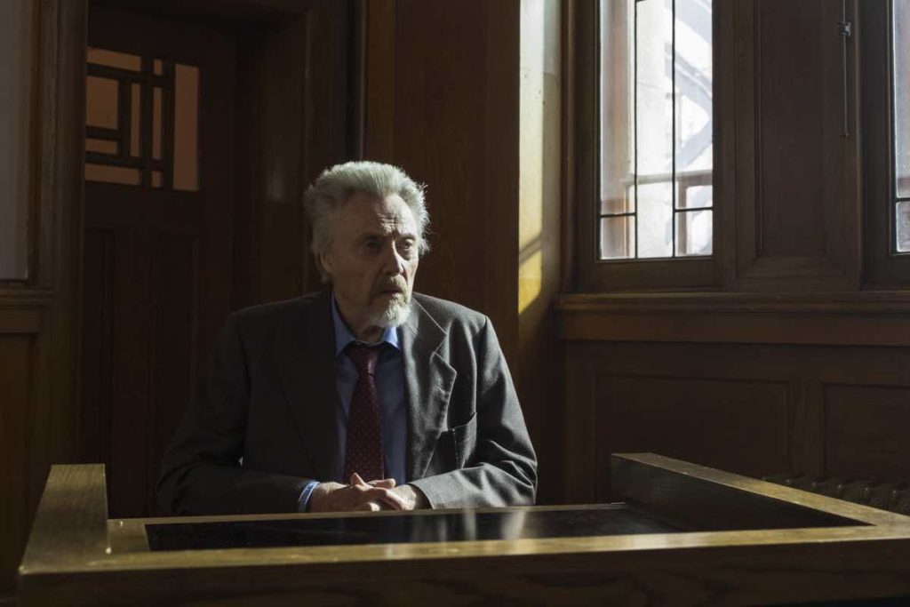 Christopher Walken as PERCY serves as a witness in the court case in Clark Johnson's PERCY. Image courtesy of Mongrel Media.