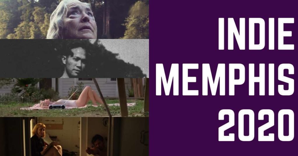 The text Indie Memphis 2020 accompanied by images from the four films that will be discussed in this article.