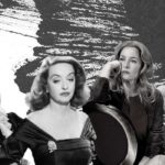 Two stills stitched together, one of Bette Davis in the 1950 film All About Eve, the other of Gillian Anderson in the 2019 stage adaptation.