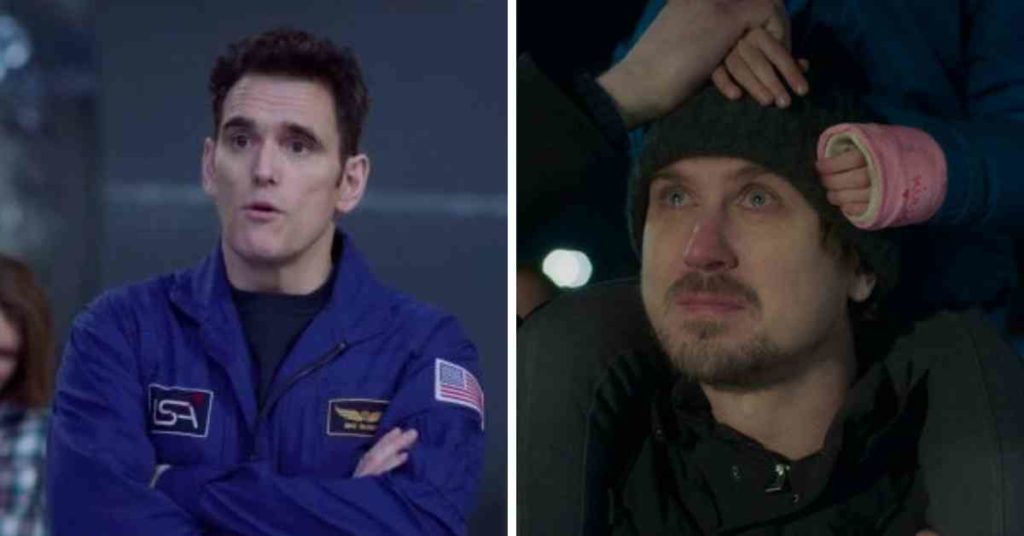 Side by side stills of Matt Dillon in Proxima and Lars Eidinger in Proxima.