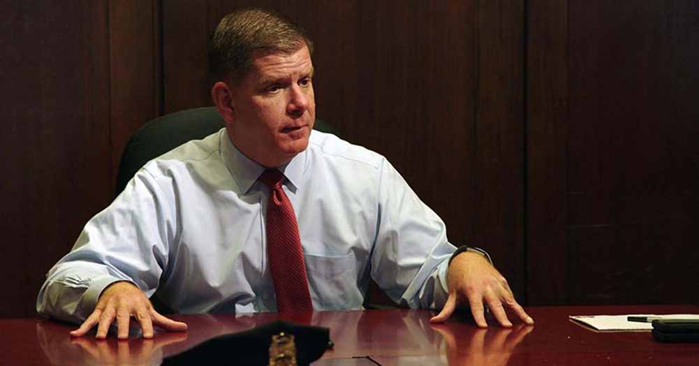 A mid shot of Boston city mayor Marty Walsh in City Hall, one of the best films of 2020.