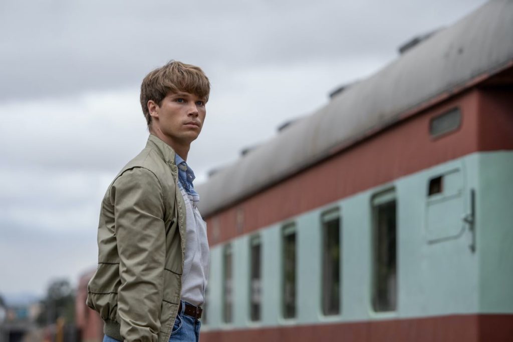 Kai Luke Brummer as “Nicholas” in Oliver Hermanus’ MOFFIE. Courtesy of IFC Films. An IFC Films release.
Nicholas is standing on the platform, waiting to board the train that's just arrived at the station.
