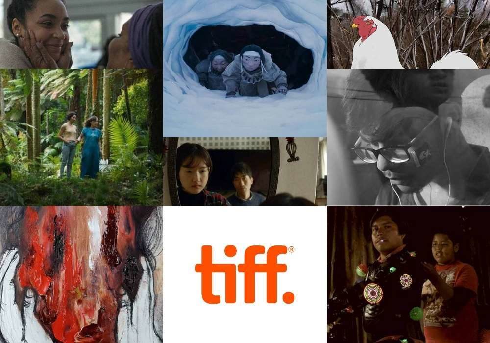 A collage of stills from the best shorts at TIFF 2021, plus the TIFF logo.