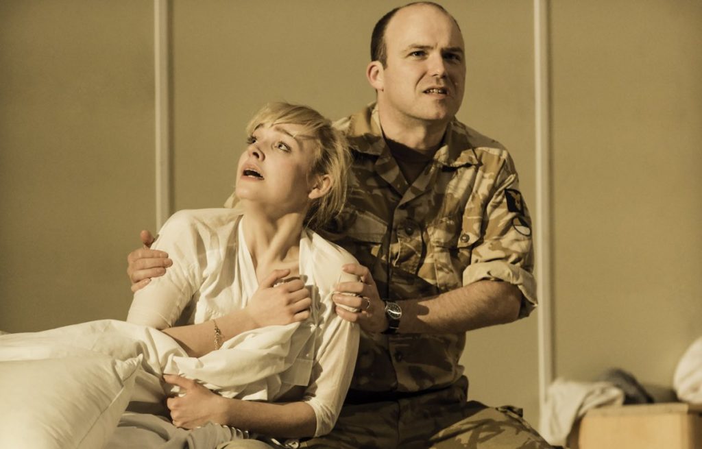 Olivia Vinall (left) as Desdemona and Rory Kinnear (right) as Iago in the 2013 National Theatre production of Othello.  Credit: Johan Persson