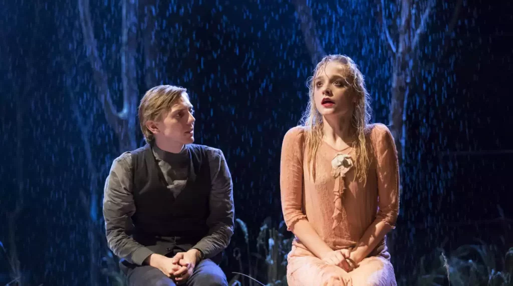 Joshua James (left) and Olivia Vinall (right) as Nina in The Seagull, part of the National Theatre's Young Chekhov trilogy.