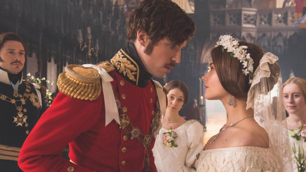 Tom Hughes (left) as Prince Albert and Jenna Coleman (right) as Queen Victoria in the TV series Victoria.