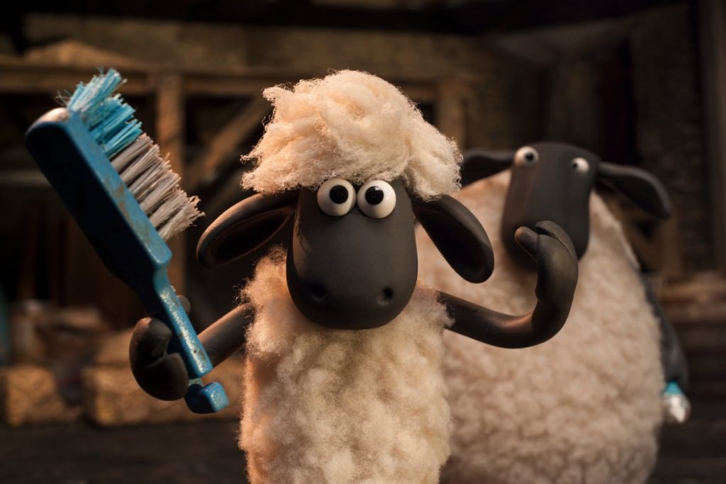 Still from Shaun the Sheep: The Movie. Shaun with a toothbrush .