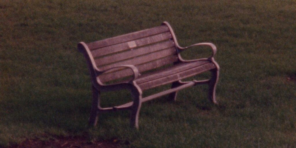 Still of a park bench from Matthew Rankin's Municipal Relaxation Module, one of the 10 best and must-see shorts at TIFF 2022. Photo courtesy of TIFF.