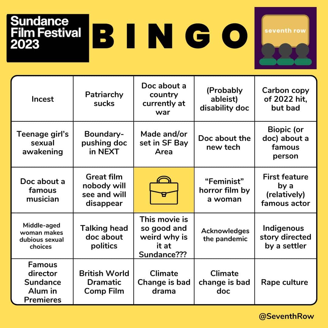 Your Sundance 2023 Bingo Card.