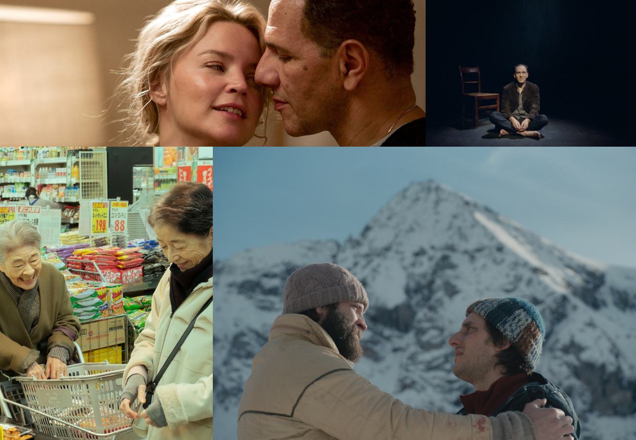 Stills from the best films of the year. Clockwise from top left: Other People's Children, Four Quartets, Plan 75, and The Eight Mountains