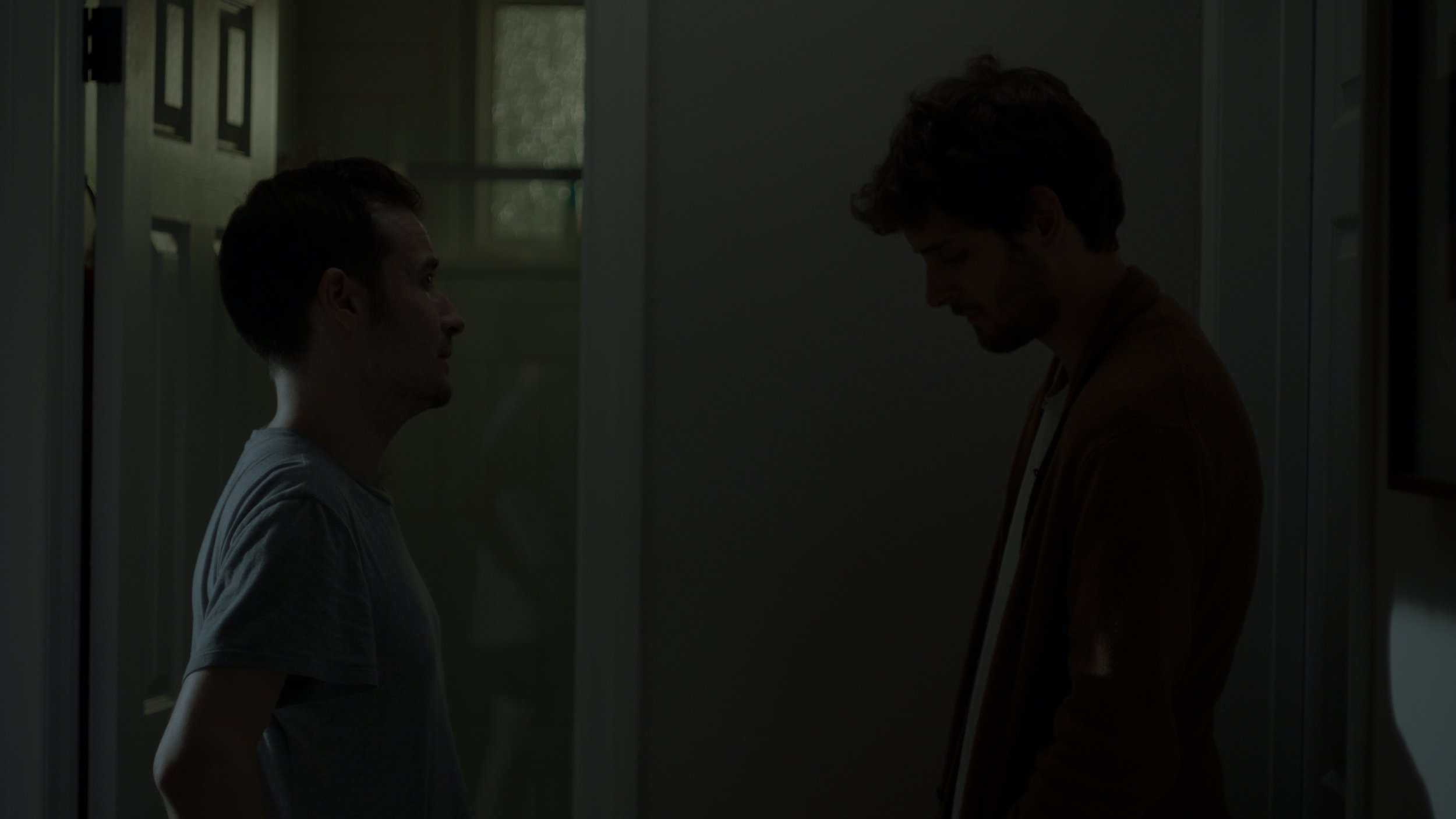 Jack (Frank Mosley, left) and Vincent (Hugo de Sousa, right) have a whisper fight in the middle of the night in their 2022 short film The Event.