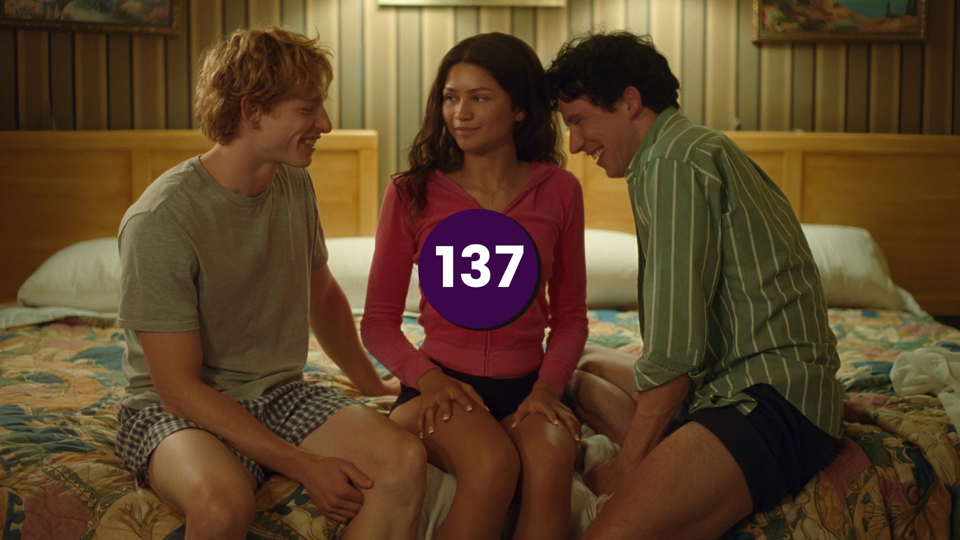 Still from Luca Guadagnino's film Challengers, featuring (left to right) Mike Faist, Zendaya, and Josh O'Connor, which we discuss on the podcast. Photo courtesy of MGM Studios. 