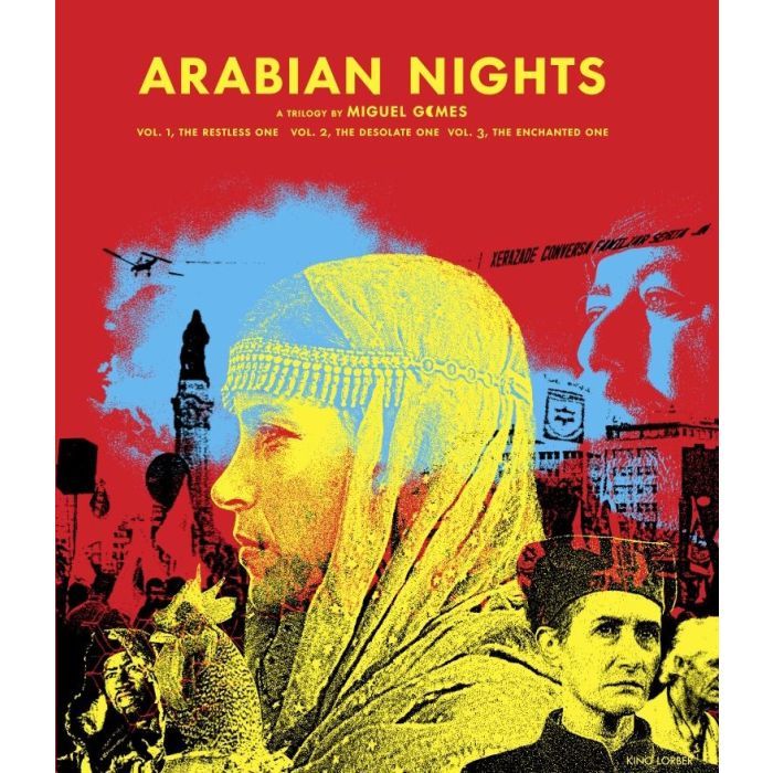 Poster for Miguel Gomes' Arabian Nights trilogy, one of the best films to buy in the 2024 Kino Lorber Summer Sale. 