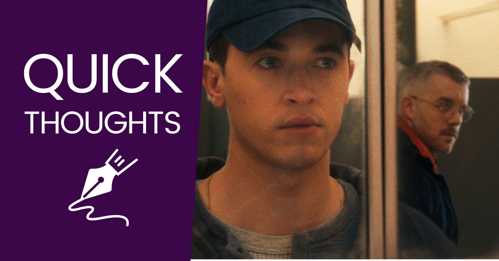 Still from Plainclothes featuring Tom Blyth (foreground) and Russel Tovey (background), courtesy of Frameline Film Festival